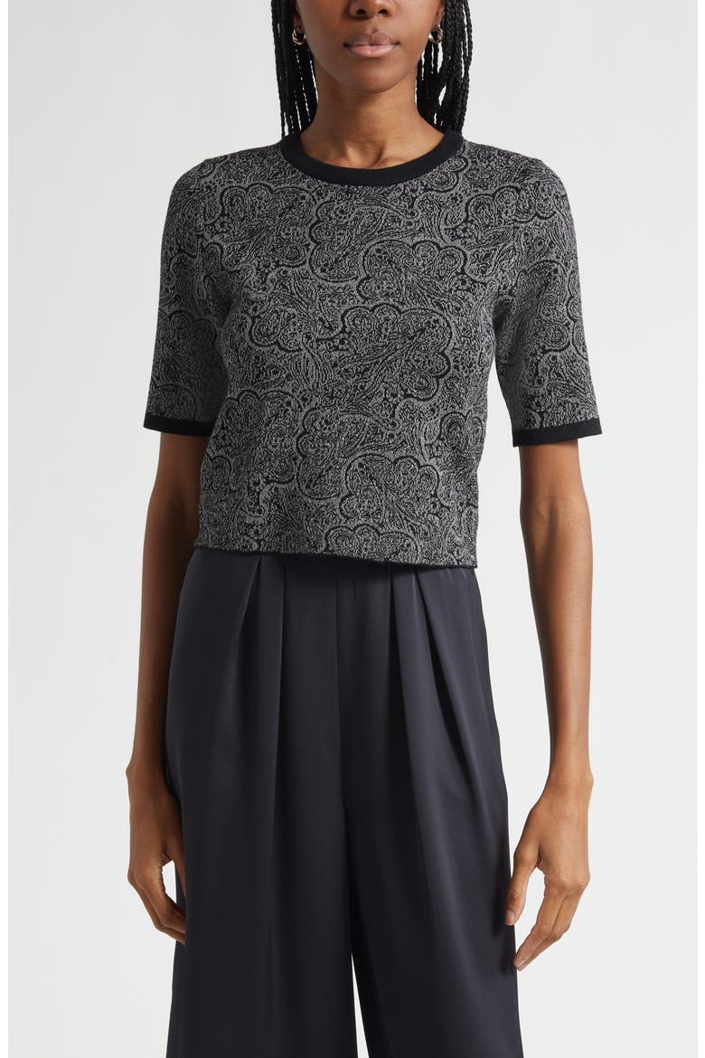 Rosaline Jacquard Short Sleeve Knit Top, Main, color, PLATINUM JACQUARD