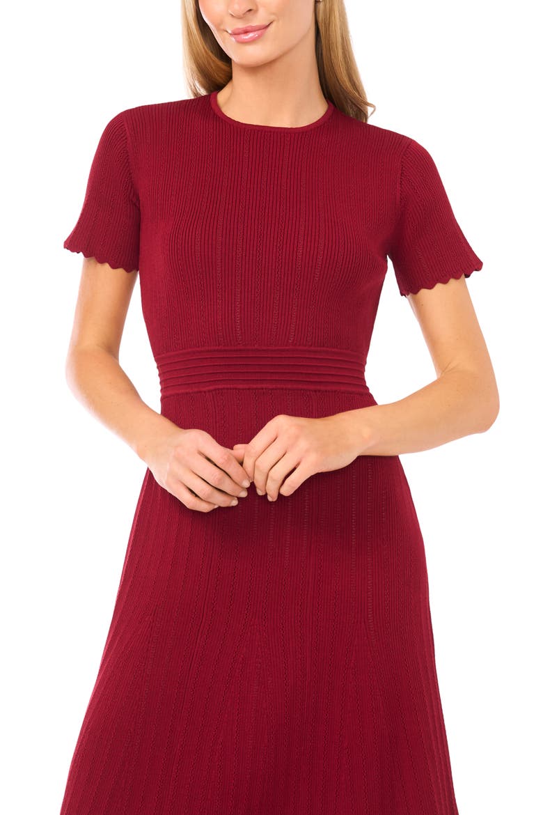Pointelle Short Sleeve Midi Dress, Alternate, color, CANDY HEART
