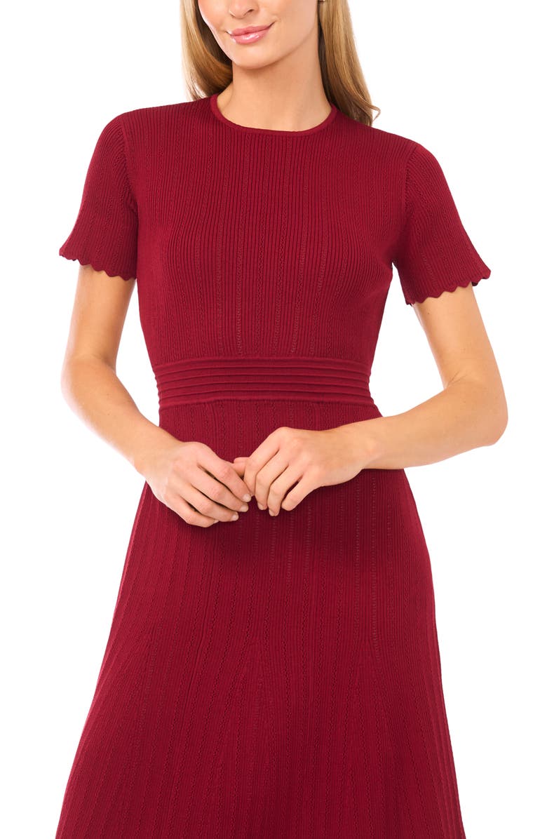 Ted Baker Pointelle Short Sleeve Midi Dress, Alternate, color, Candy Heart