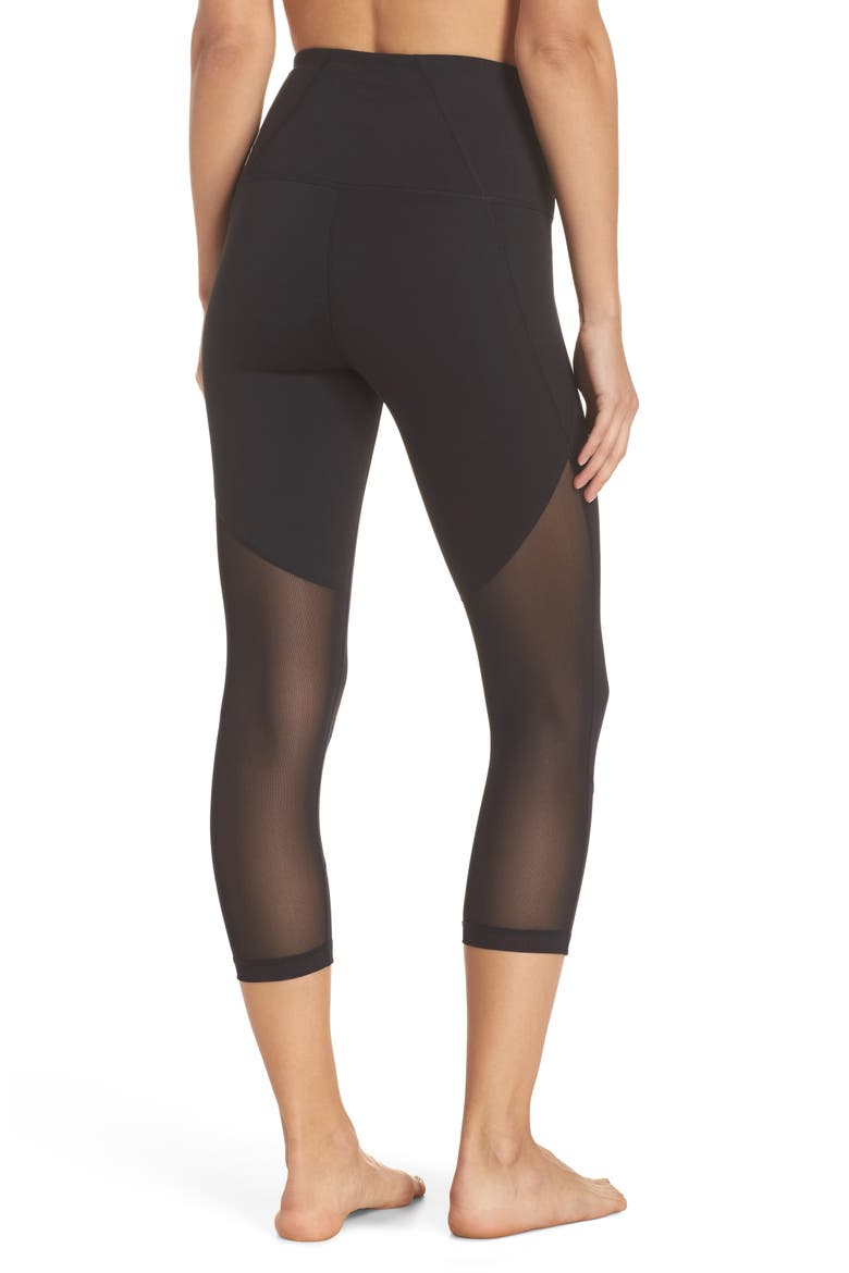 'Live In - Sultry' High Waist Mesh Crop Leggings, Alternate, color, BLACK
