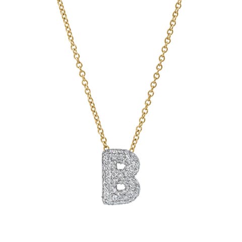 Small Bubble Initial Letter 14K Yellow Gold Diamond Pendant Necklace