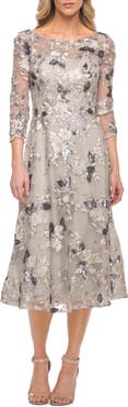 La Femme Embroidered Lace Fit & Flare Dress