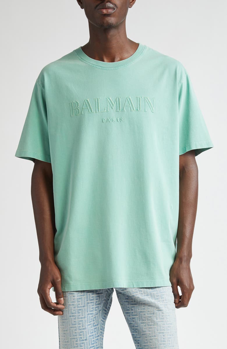 Balmain Embroidered Logo Organic Cotton T-Shirt, Main, color, 