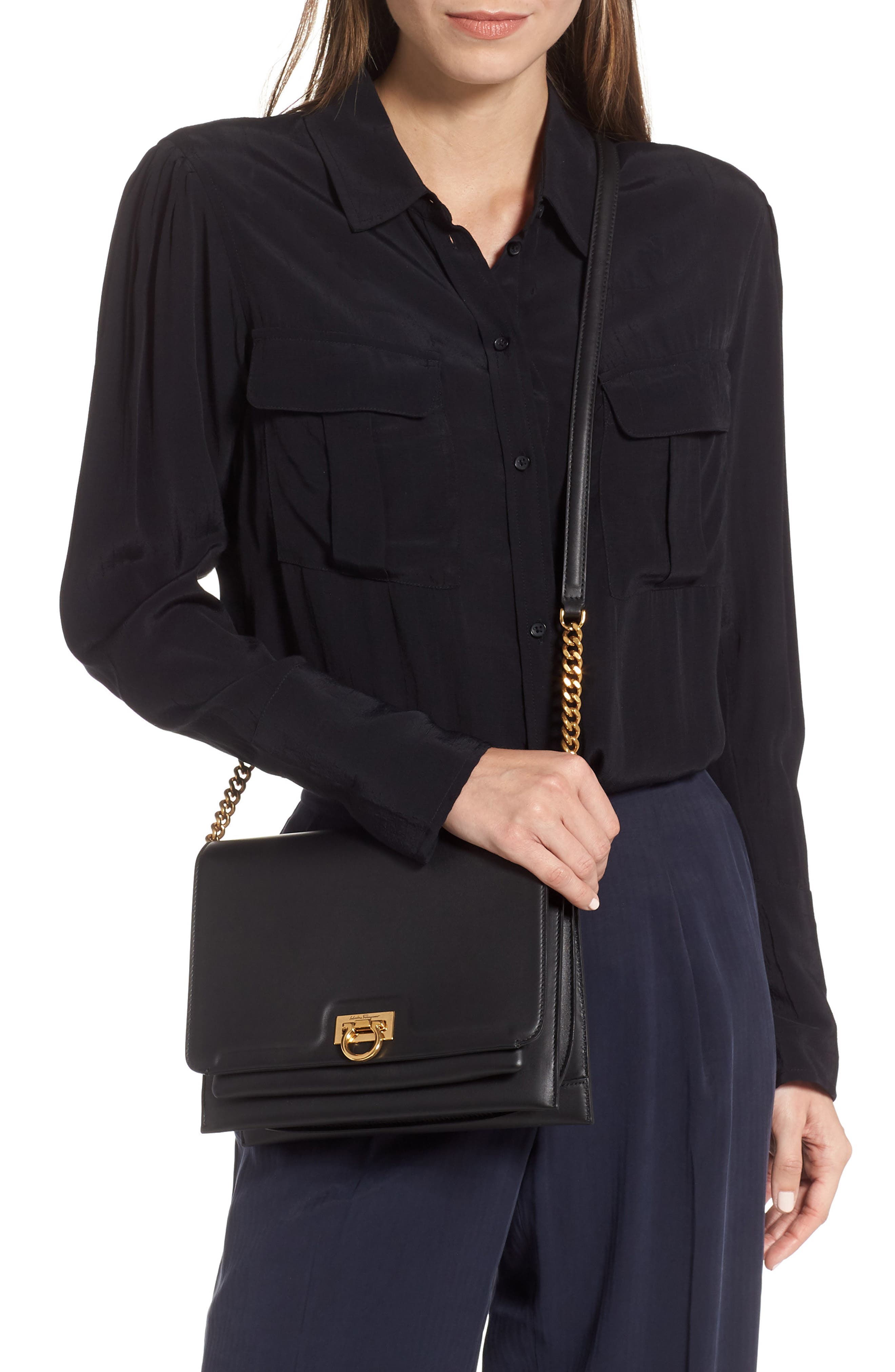 FERRAGAMO Salvatore Ferragamo Gancio Square Leather Crossbody Bag, Alternate, color, 