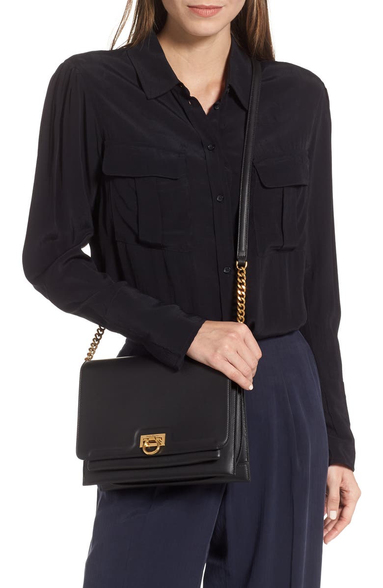 FERRAGAMO Salvatore Ferragamo Gancio Square Leather Crossbody Bag, Alternate, color,