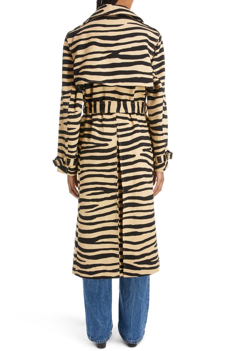 Rabanne Tiger Print Cotton Gabardine Trench Coat, Alternate, color, 