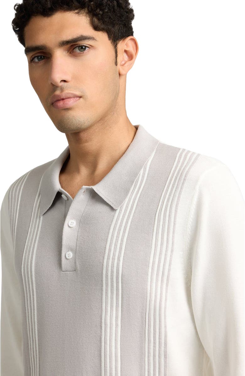 Onia Cotton Knit Long Sleeve Polo Sweatshirt, Alternate, color, Quiet Grey/Whte