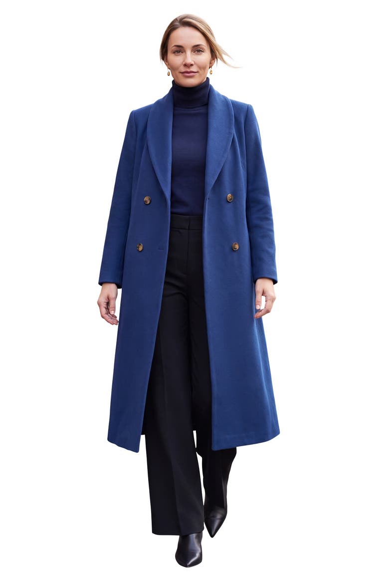 Long Shawl Collar Wool Coat, Main, color, EVENING BLUE