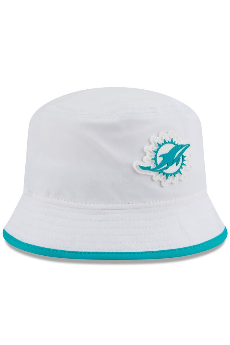 Men's New Era  White Miami Dolphins 2025 NFL Training Camp Stretch Bucket Hat, Alternate, color, White