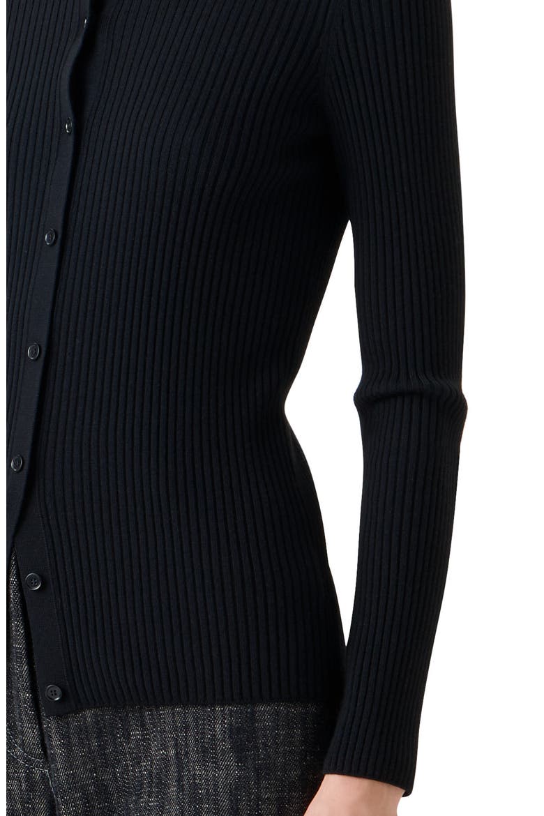 Fitted Merino Wool Rib Cardigan, Alternate, color, BLACK