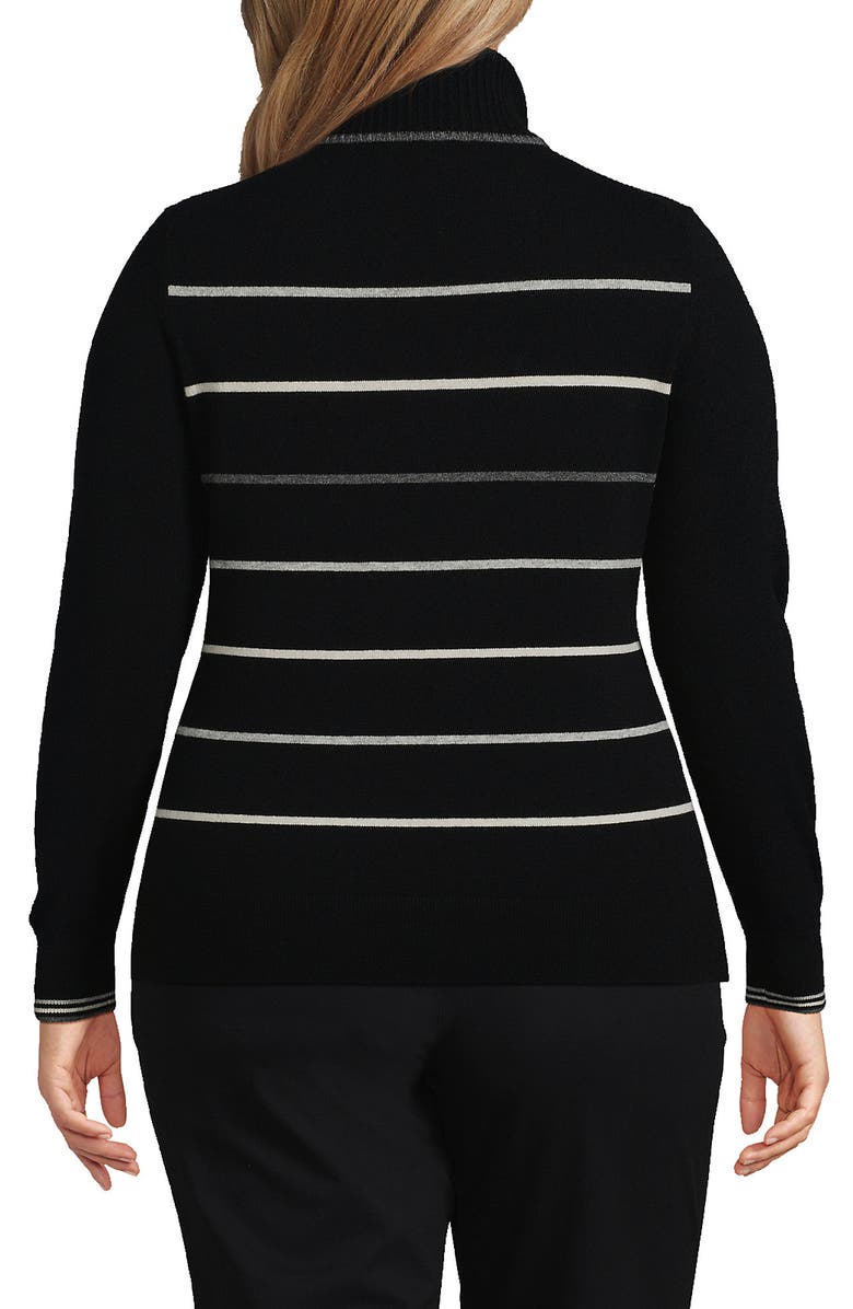 Lands' End Cashmere Turtleneck Sweater, Alternate, color, Black Heritage Stripe
