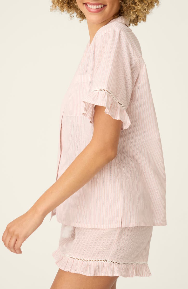 PJ Salvage On Cloud Nine Ruffle Trim Cotton Button-Up Pajama Shirt, Alternate, color, Silver Rose