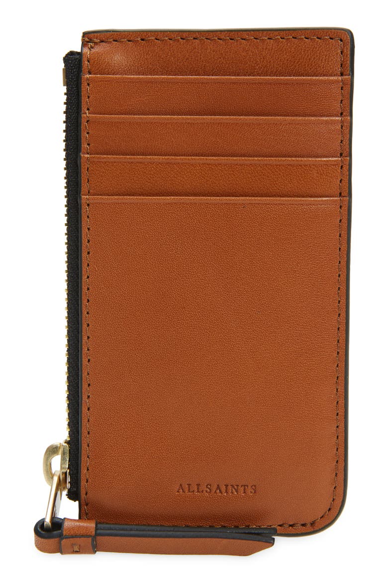 Leather Zip Wallet, Main, color, BRANDY