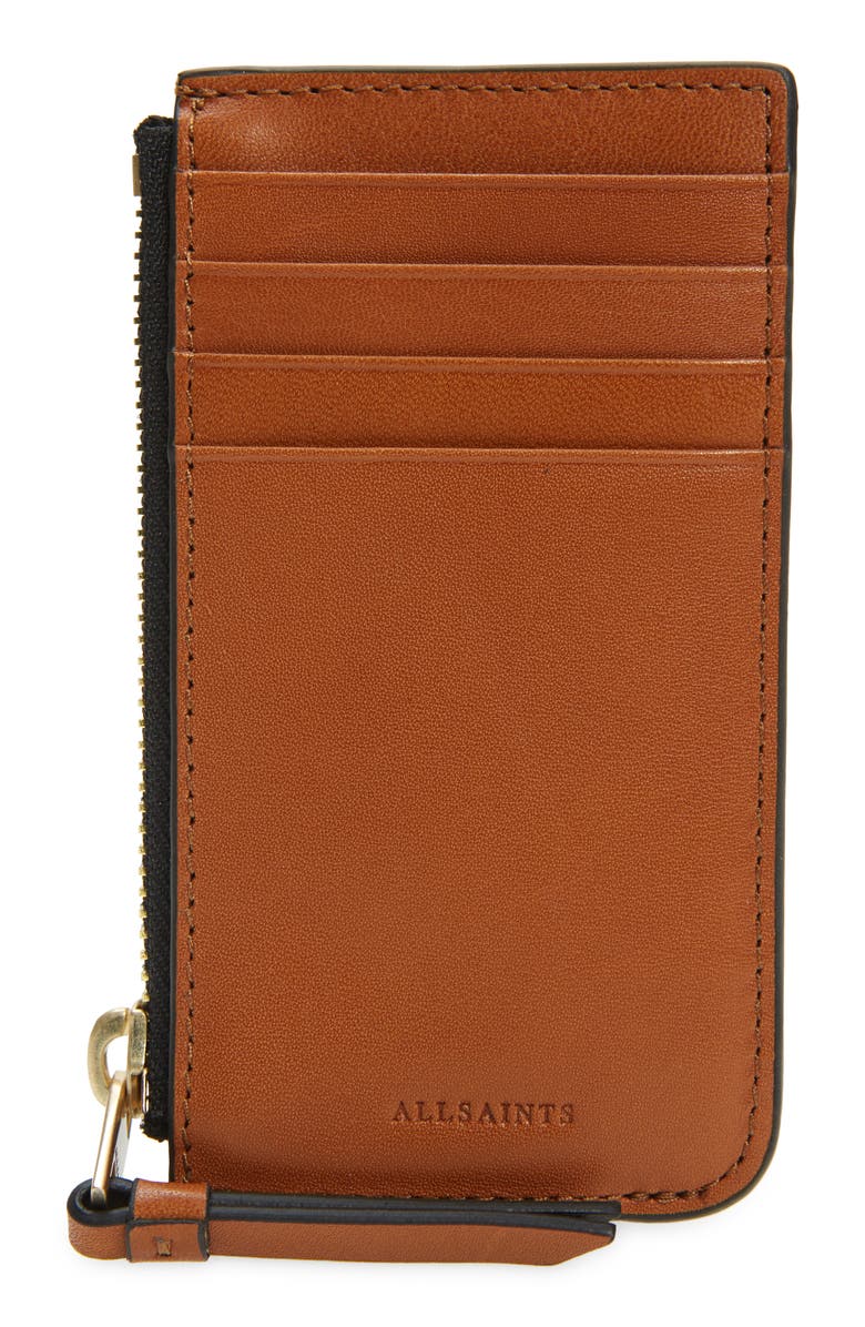 AllSaints Leather Zip Wallet, Main, color, 