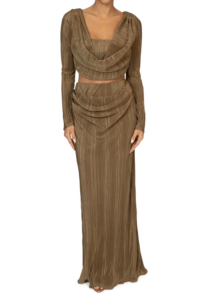 long sleeve plisse skirt maxi dress Plisse Maxi Dress