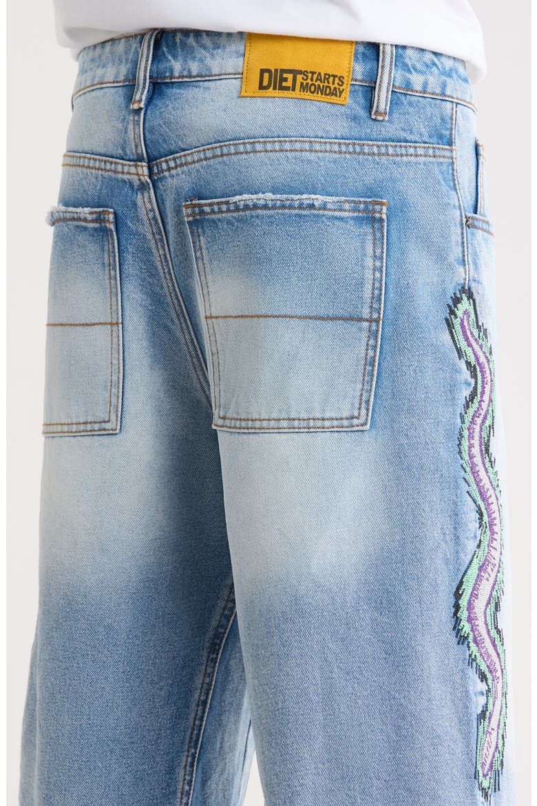 Snake Embroidered Denim Shorts, Alternate, color, LIGHT WASH