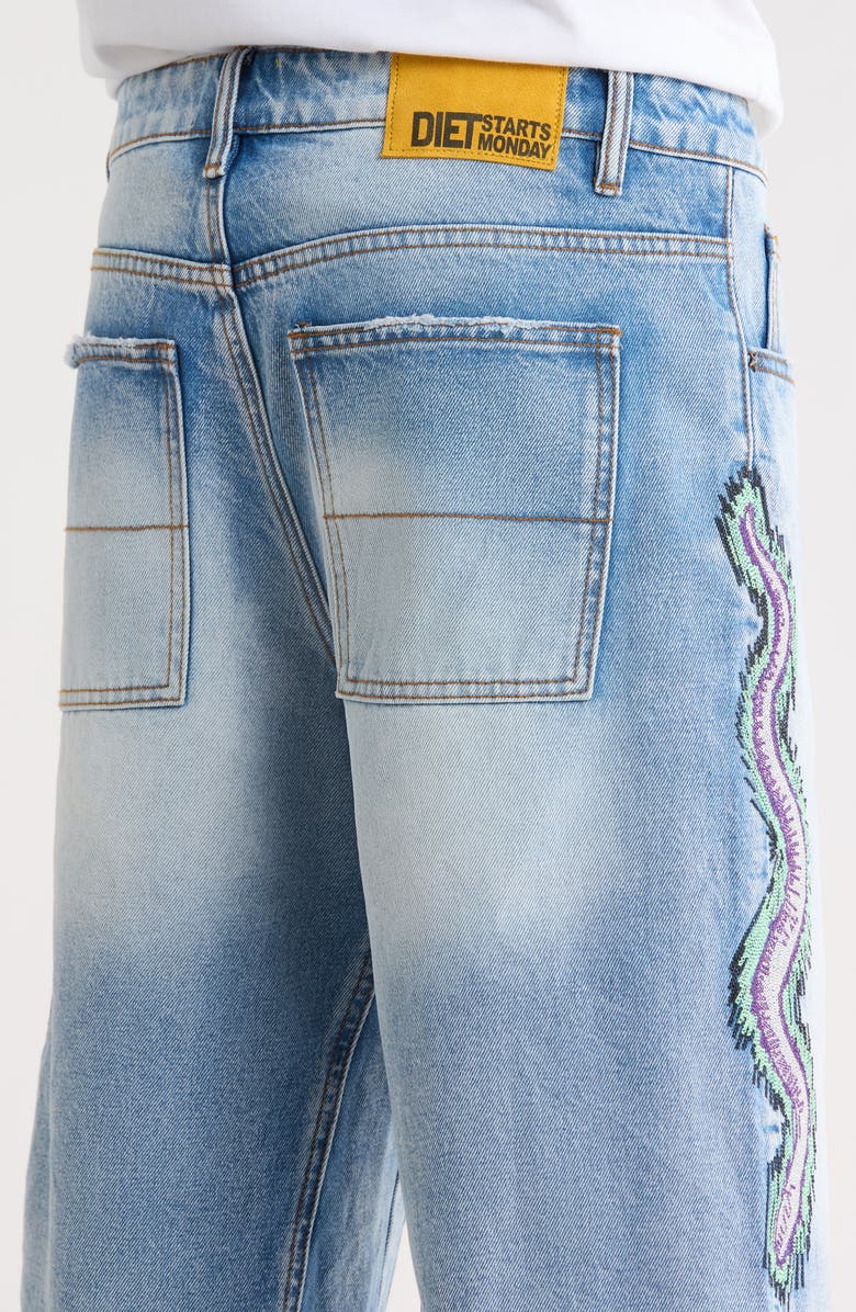 DIET STARTS MONDAY Snake Embroidered Denim Shorts, Alternate, color, Light Wash