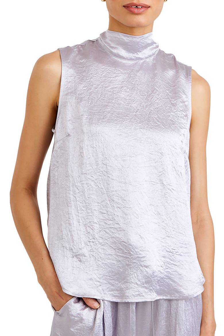 Tie Back Sleeveless Satin Top, Main, color, SILVER