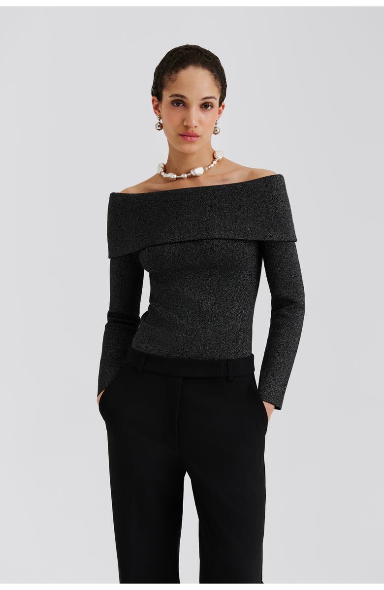 Malina Cirella Knitted Off Shoulder Top, Main, color, Black Metallic