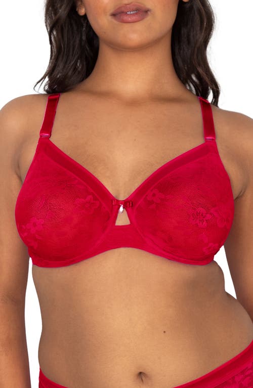 Curvy Couture No-Show Lace Underwire Unlined Bra in Diva Red at Nordstrom, Size 34Dd
