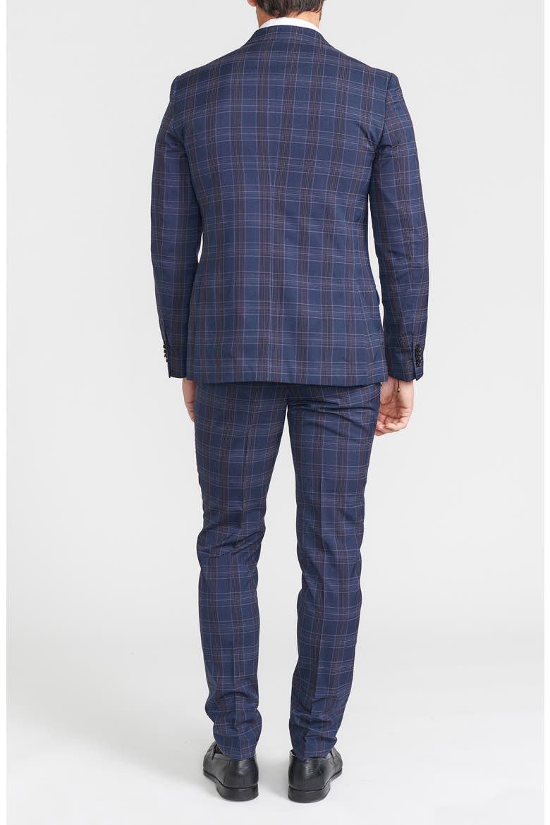 Navy Multi Plaid Peak Lapel Suit, Alternate, color, NAVY