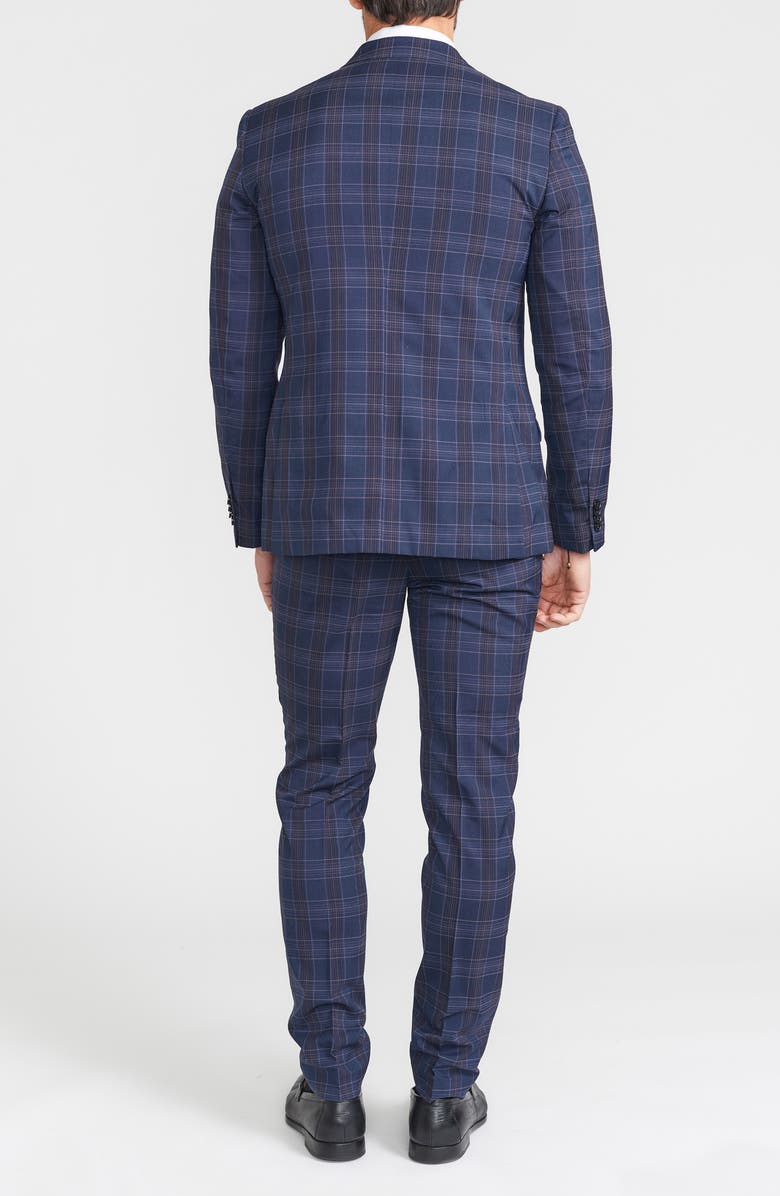 SAVILE ROW CO Navy Multi Plaid Peak Lapel Suit, Alternate, color, Navy