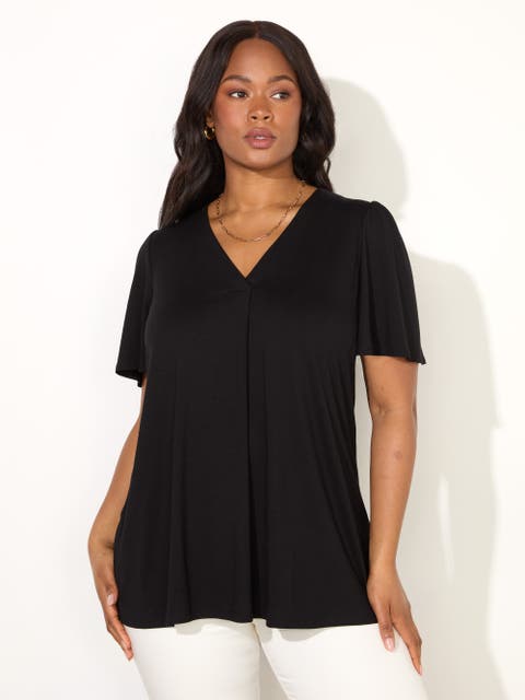 Jersey Flutter Sleeve V-Neck T-Shirt