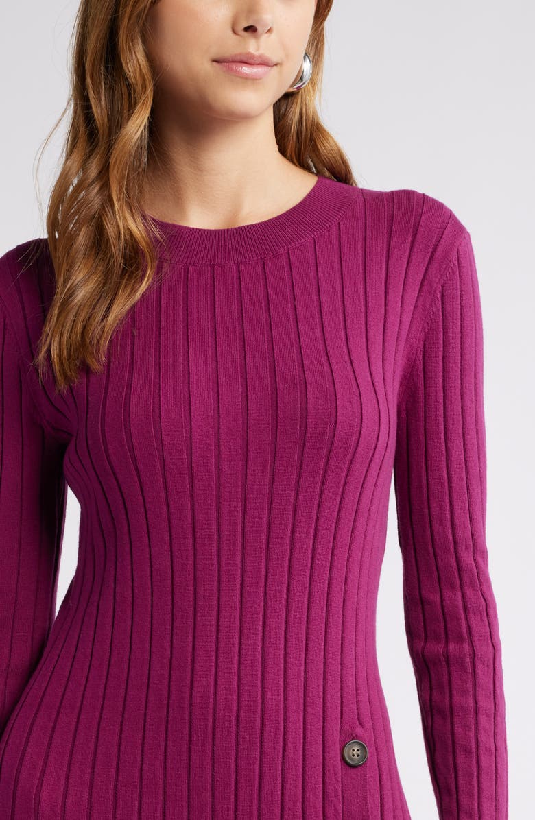 Open Edit Women's Button Sweater Midi Dress, Alternate, color, Purple Magenta