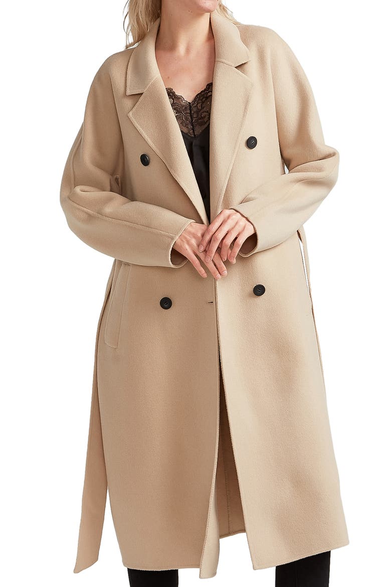 Boss Girl Double Breasted Wool Blend Coat, Alternate, color, PALE OAT