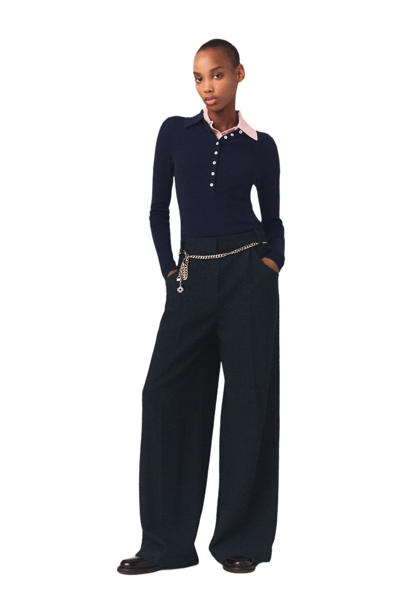 maje Tweed trousers, Alternate, color, Navy