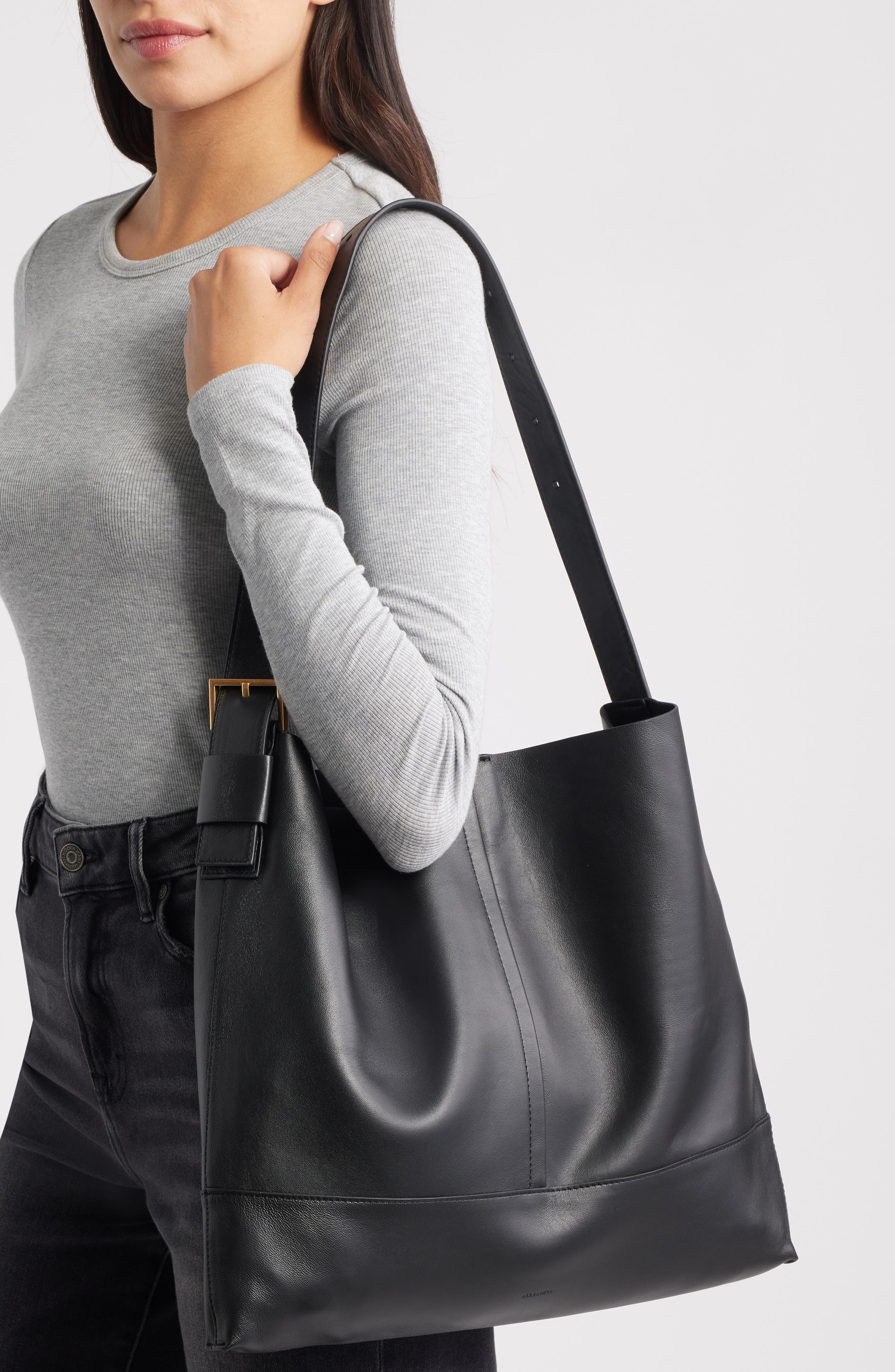 AllSaints Medium Asha Shoulder Bag, Alternate, color, Black