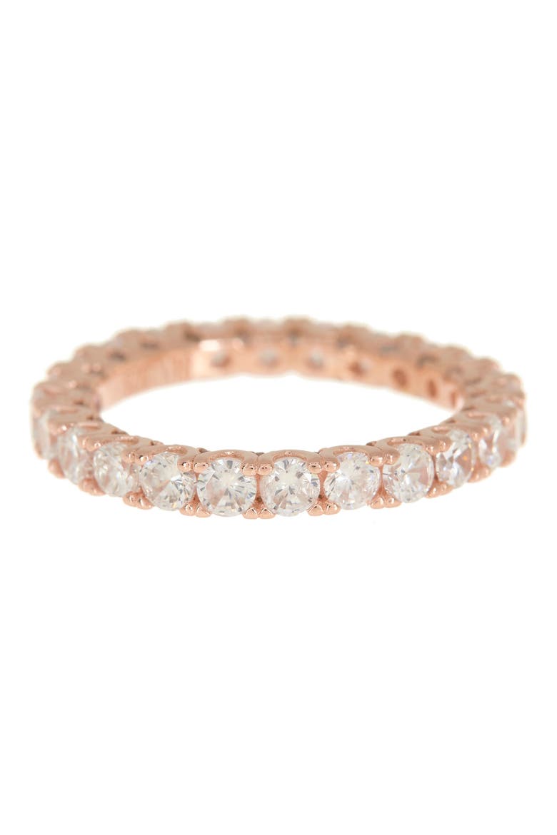 Rose Gold Plated Sterling Silver CZ Round Cut Eternity Band Ring, Main, color, ROSE