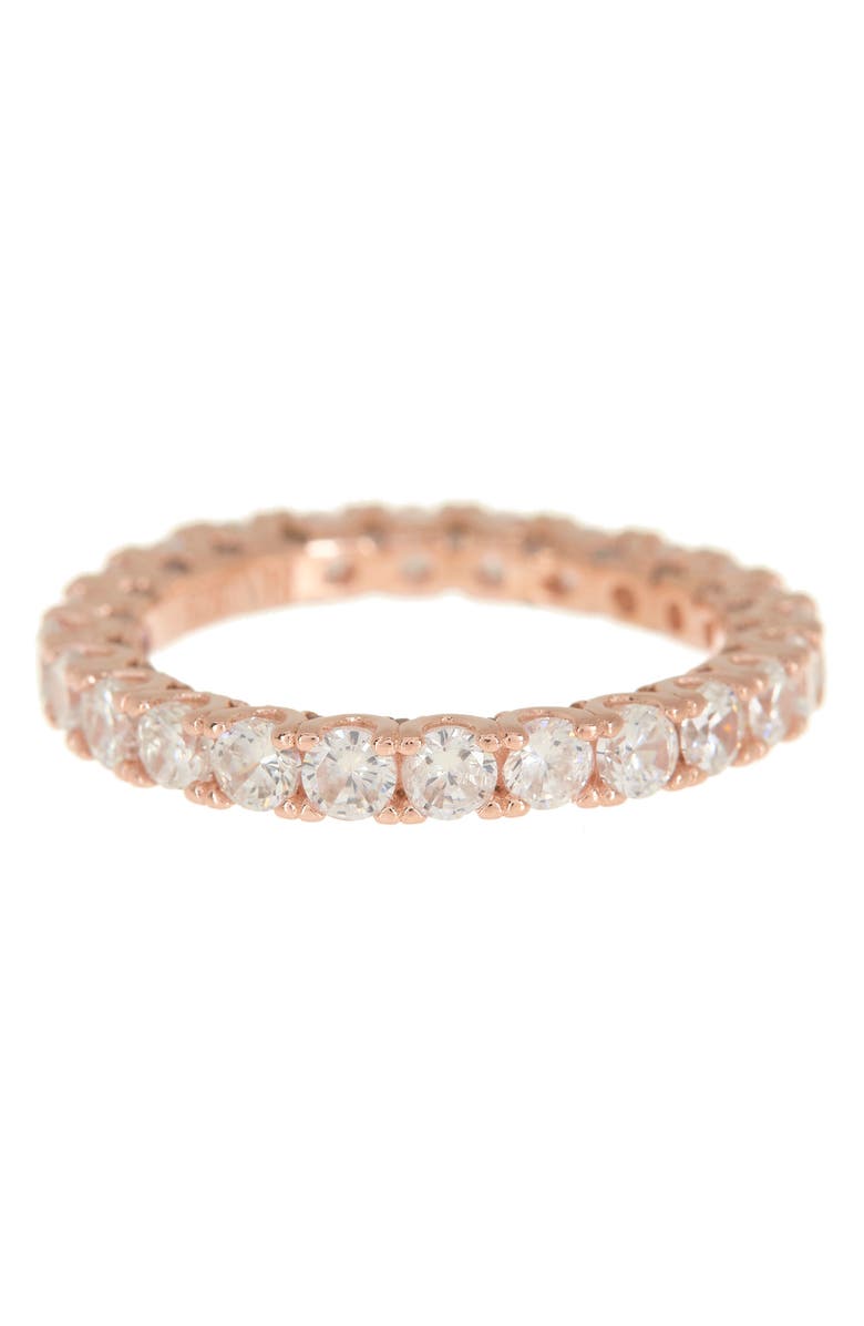 SUZY LEVIAN Rose Gold Plated Sterling Silver CZ Round Cut Eternity Band Ring, Main, color, Rose