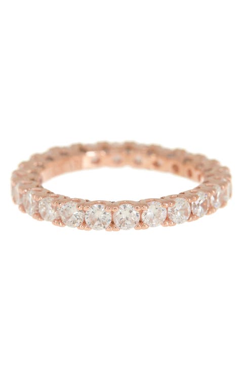 Rose Gold Plated Sterling Silver CZ Round Cut Eternity Band Ring