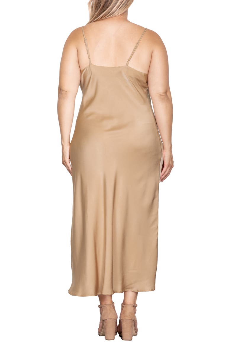 Cowl Neck Satin Dress, Alternate, color, MOCHA TAN