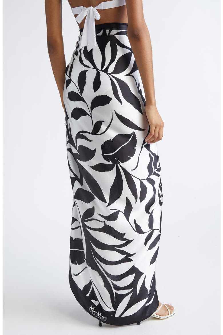Beachwear Foam Print Silk Sarong, Alternate, color, BLACK