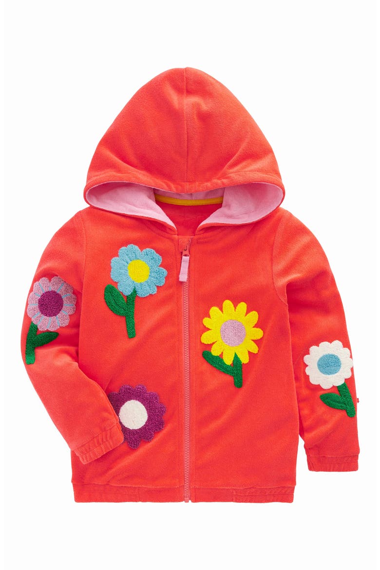 Kids' Cotton Blend Terry Hoodie, Main, color, CORAL ORANGE FLOWERS