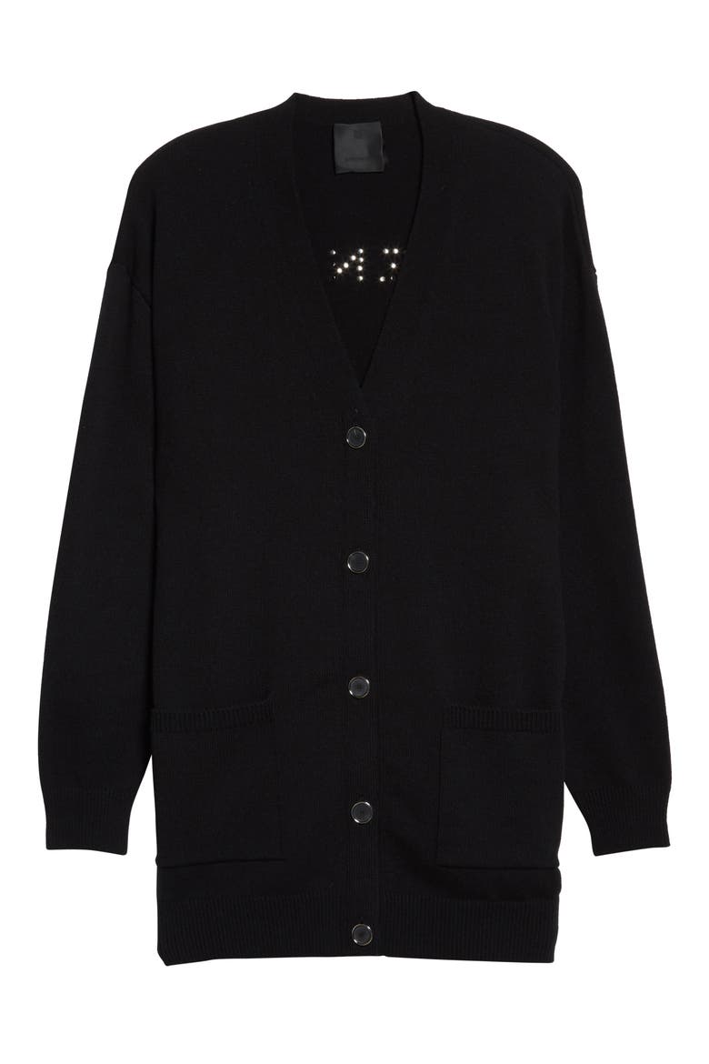 Spike Logo Wool & Cashmere Cardigan, Alternate, color, BLACK