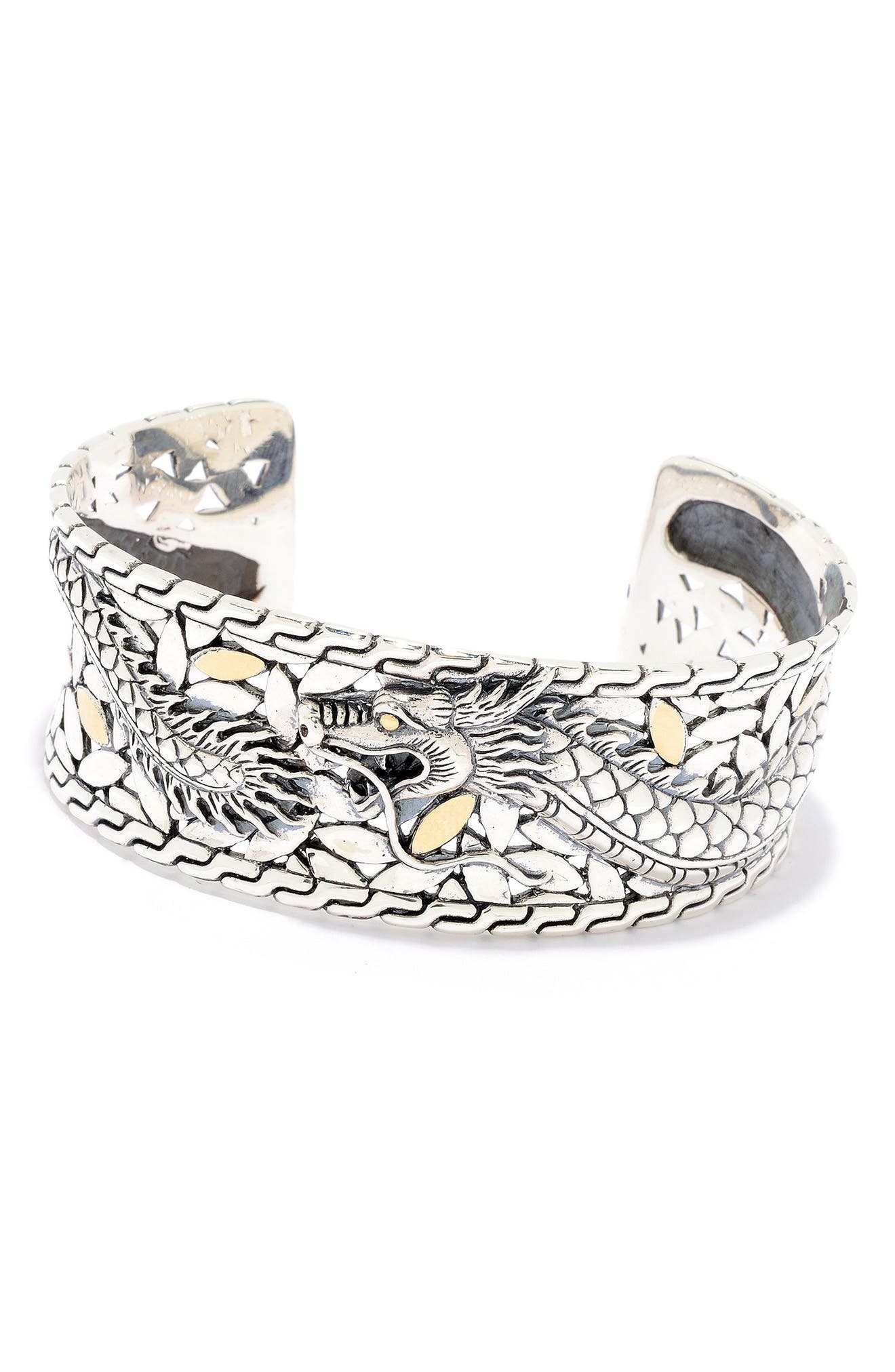 18k Gold & Sterling Silver Dragon Cuff Bracelet