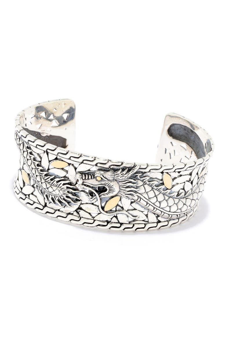 18k Gold & Sterling Silver Dragon Cuff Bracelet, Main, color, SILVER AND GOLD