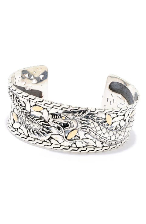 18k Gold & Sterling Silver Dragon Cuff Bracelet