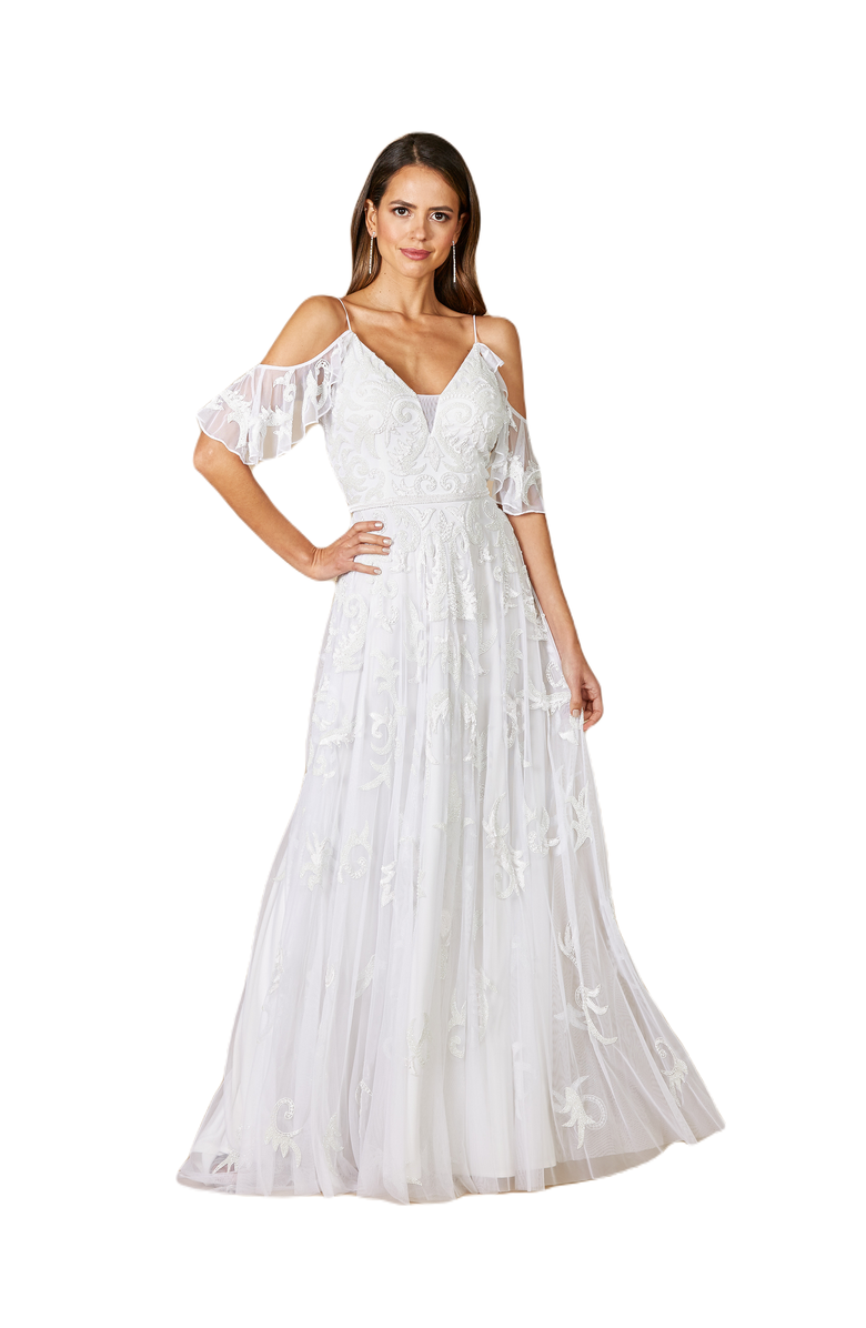 LARA New York Giana Beaded Cold-Shoulder Wedding Dress, Main, color, Ivory