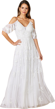 LARA New York Giana Beaded Cold-Shoulder Wedding Dress