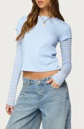EDIKTED Stripey Layered Crop T-Shirt