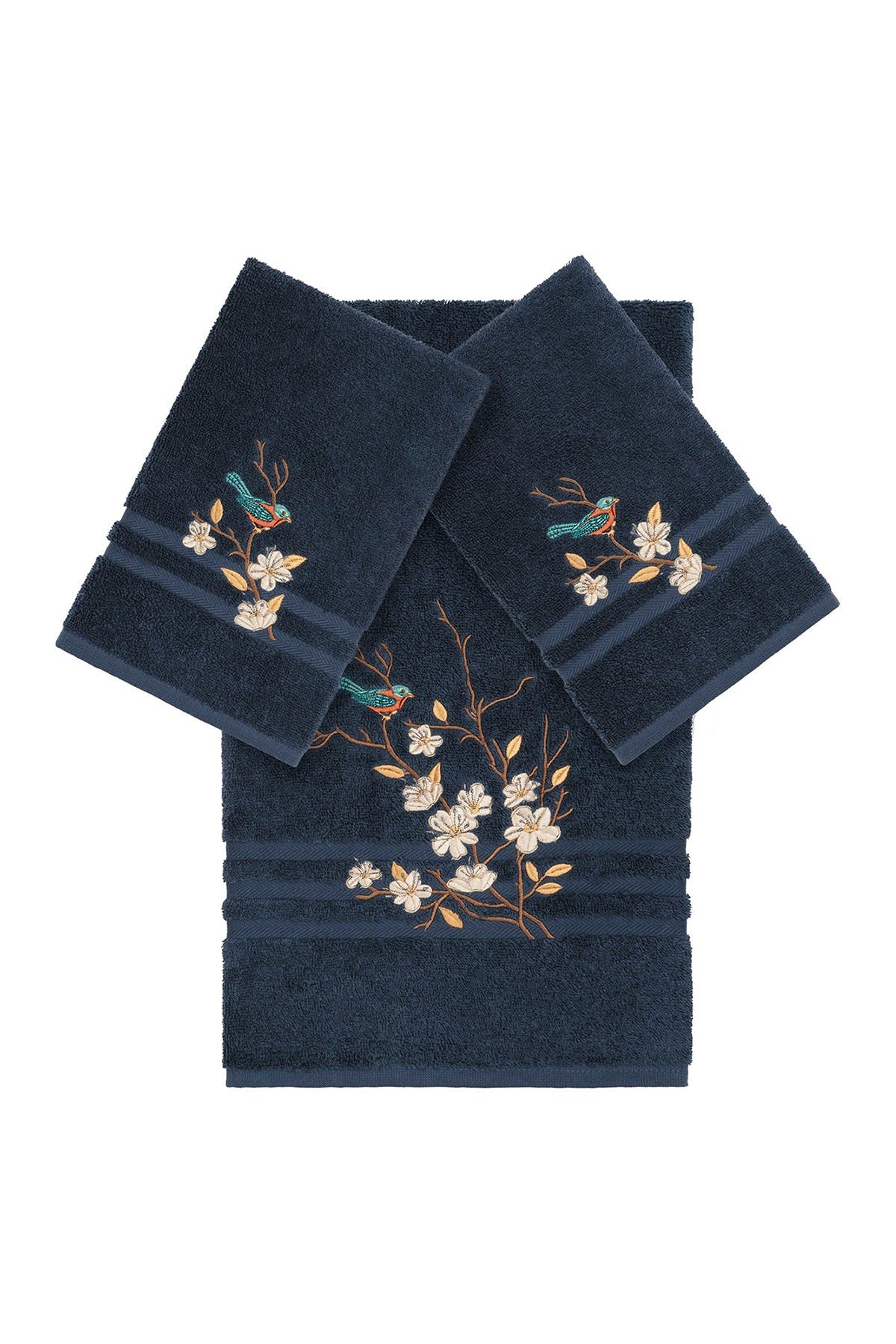 Linum Home Textiles Spring 3-Piece Embellished Towel - Midnight Blue ...