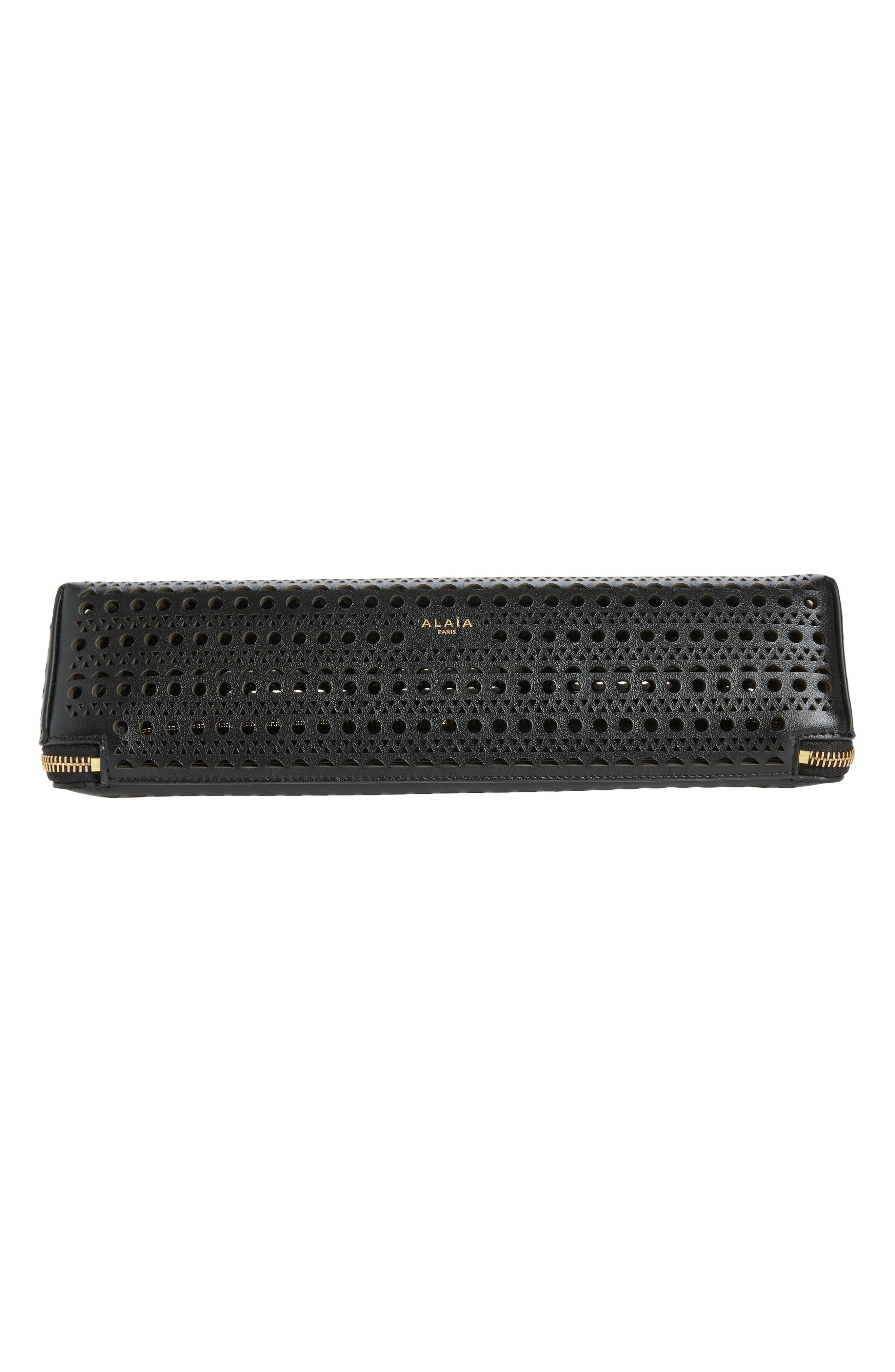 Delta Perforated Leather Clutch, Alternate, color, NOIR