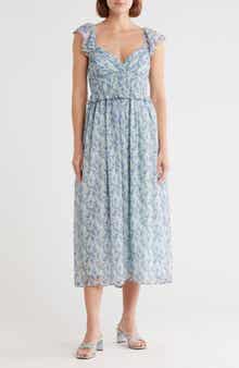 Lush Shirred Flutter Sleeve Midi Dress