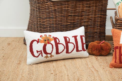 C & F Home C&f Home Gobble Thanksgiving Turkey Hooked Small Petite Throw Pillow, 10" X 20" In White