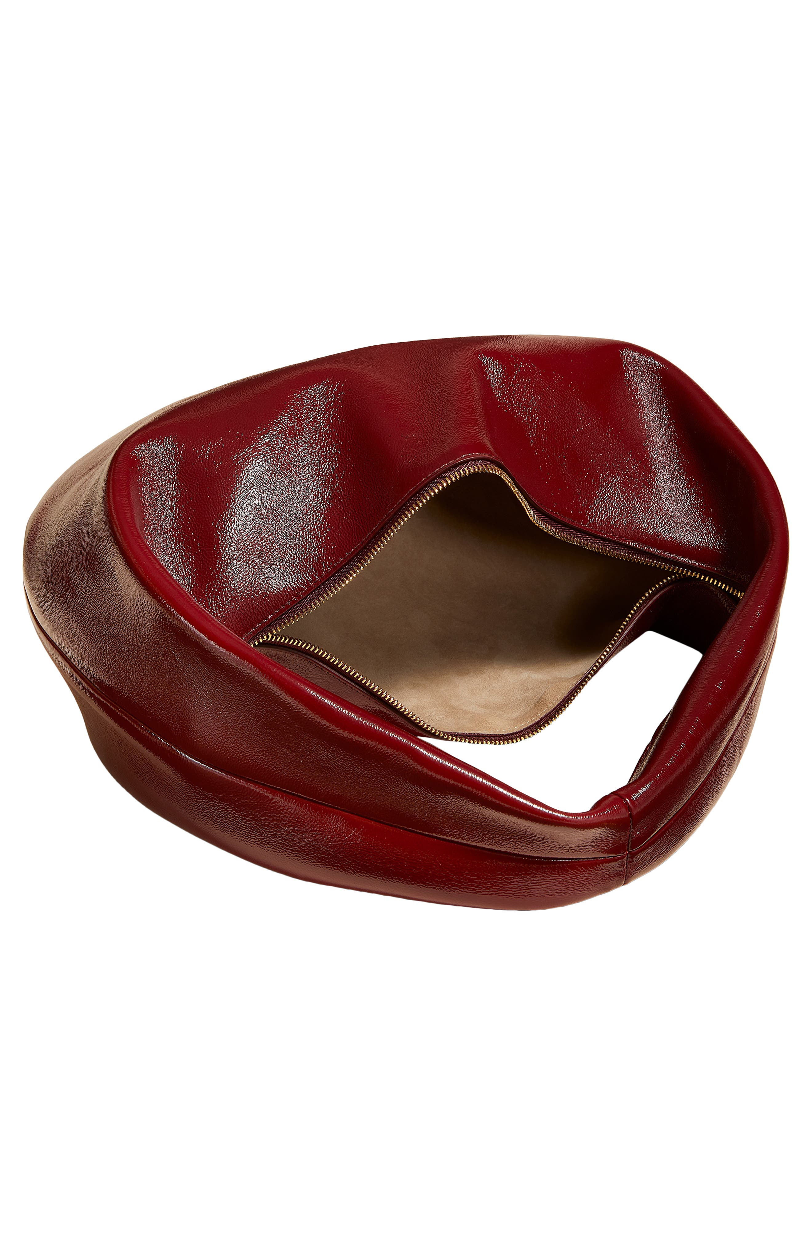 Khaite Medium Olivia Patent Leather Hobo Bag, Alternate, color, Oxblood 524