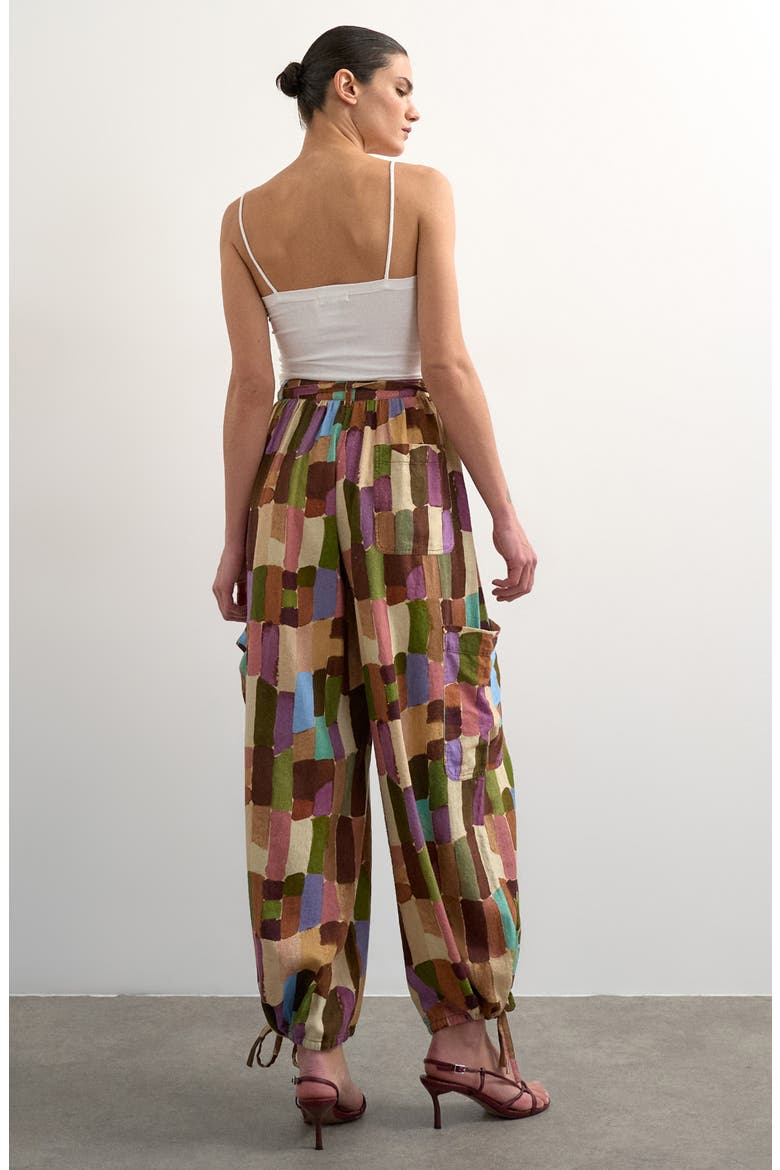 Abstract Print Linen Blend Cargo Pants, Alternate, color, BROWN